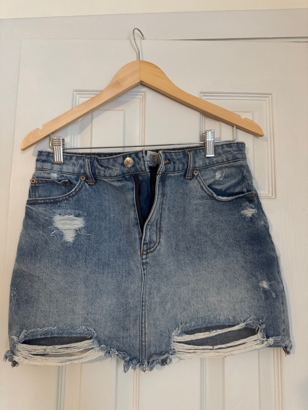 Forever 21 Distressed Light Blue Denim Mini Skirt